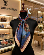 Printed Silk Scarf with Monogram & Chain Design – Elegant Square Shawl