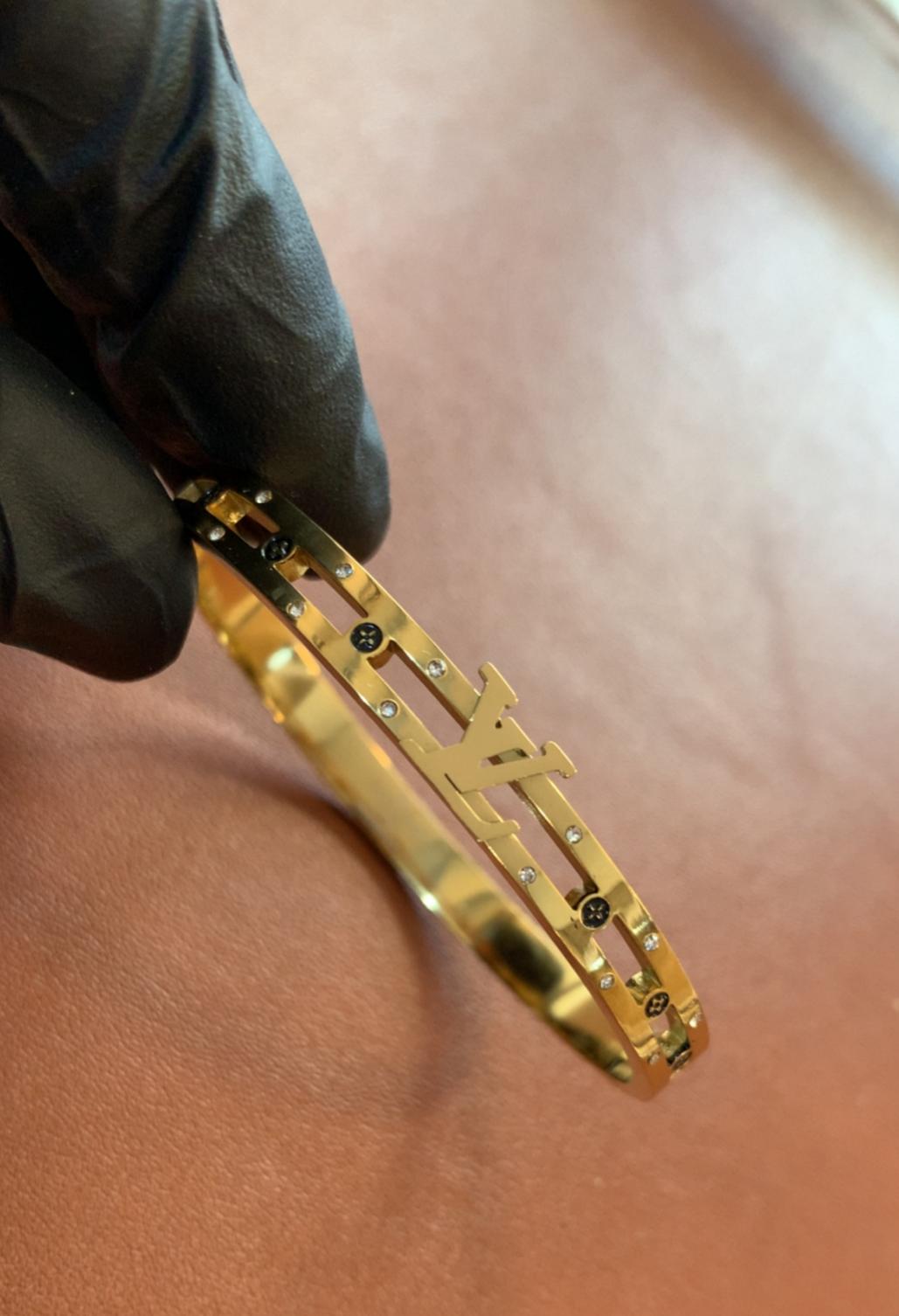 Luxury Gold-Tone Open Cuff Bracelet with Crystal Accents