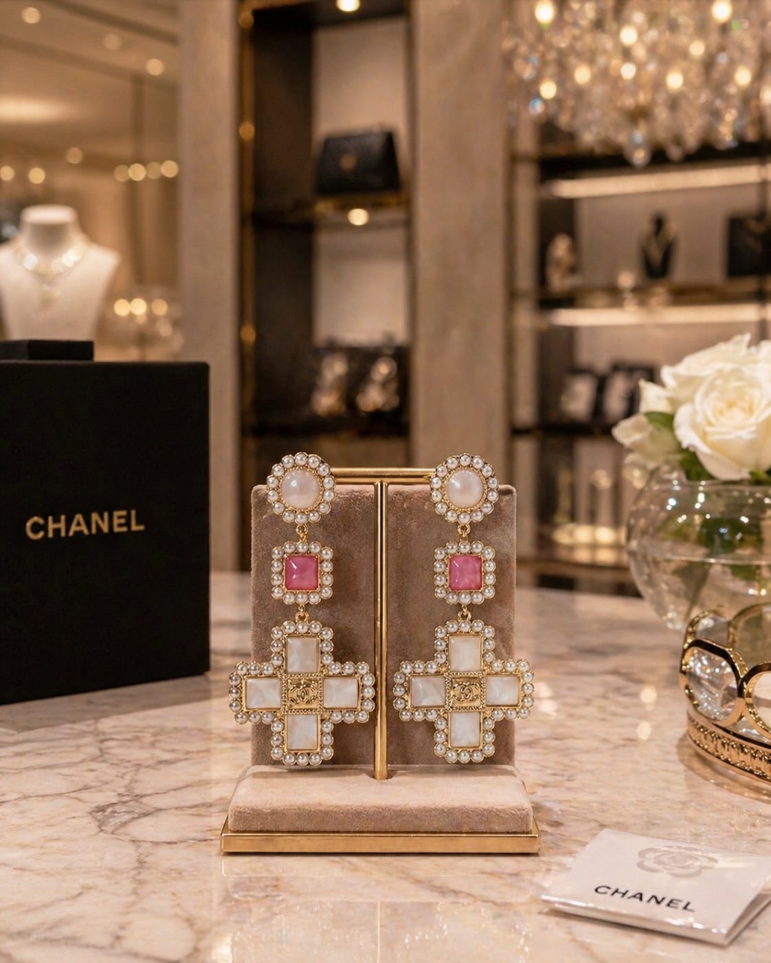 Elegant Multi-Stone Cross Drop Statement Earrings
