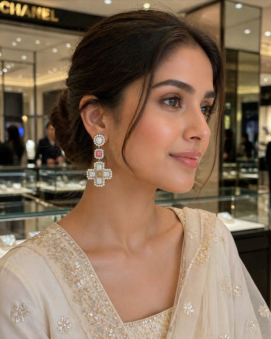 Elegant Multi-Stone Cross Drop Statement Earrings