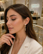 Gold-Tone Pearl Drop Earrings with Crystal Detailing