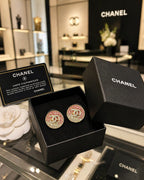 Round Crystal Stud Earrings with Pink & Gold Detailing