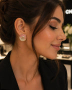 Round Crystal Stud Earrings with Pink & Gold Detailing