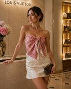 Printed Silk Scarf in Soft Pink with Monogram Pattern
