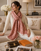 Printed Silk Scarf in Soft Pink with Monogram Pattern
