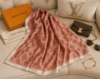 Printed Silk Scarf in Soft Pink with Monogram Pattern