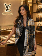 Elegant Monogram Print Silk-Feel Scarf – Dual Tone Statement Wrap for Women