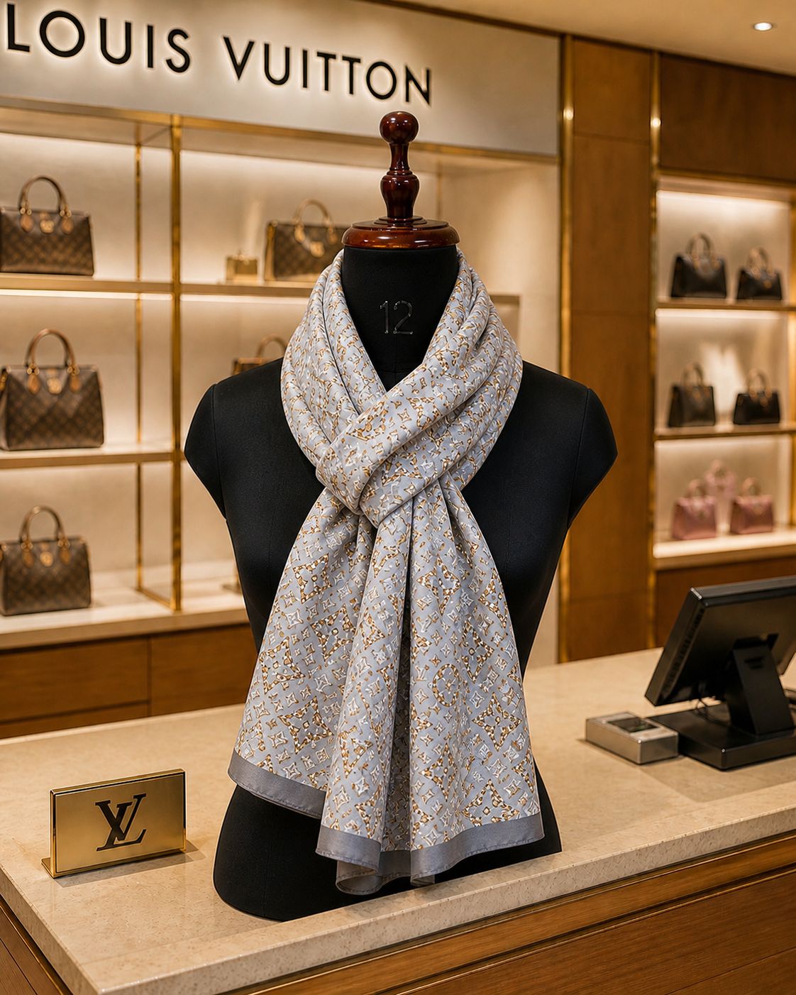 Premium Monogram Pattern Scarf – Soft Lightweight Elegant Wrap