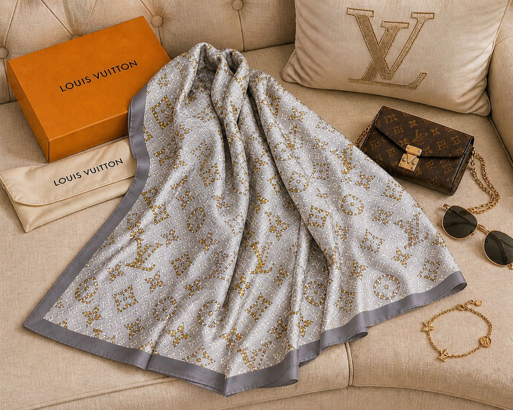 Premium Monogram Pattern Scarf – Soft Lightweight Elegant Wrap