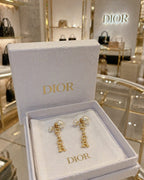 Elegant Gold-Tone Pearl Drop Earrings with Letter Charm Design