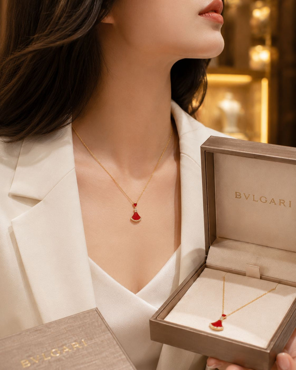 Premium Gold Tone Red Pendant Necklace for Girls & Women