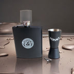 Luxury Matte Black Flask & Shot Glass Travel Set – Designer-Inspired Barware Kit