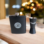 Luxury Matte Black Flask & Shot Glass Travel Set – Designer-Inspired Barware Kit