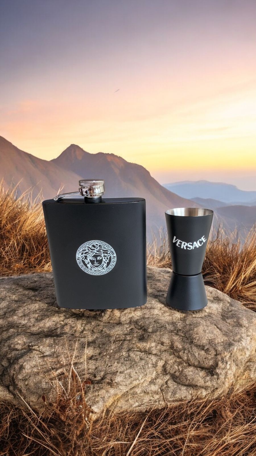 Luxury Matte Black Flask & Shot Glass Travel Set – Designer-Inspired Barware Kit