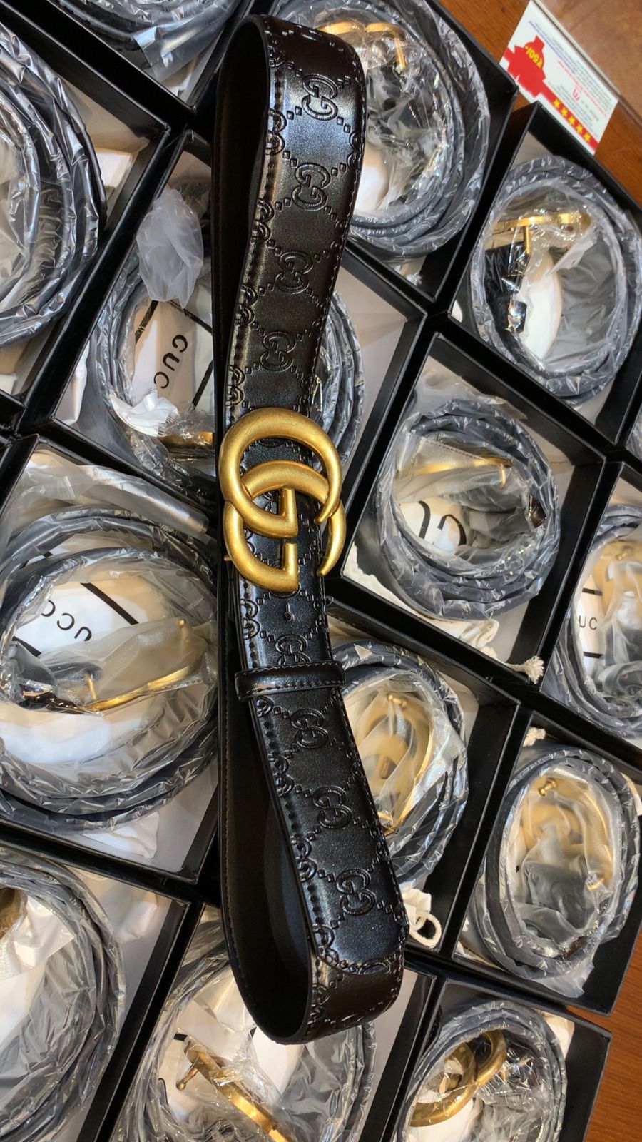 Premium Leather Belt with Gold-Tone Double G Closure