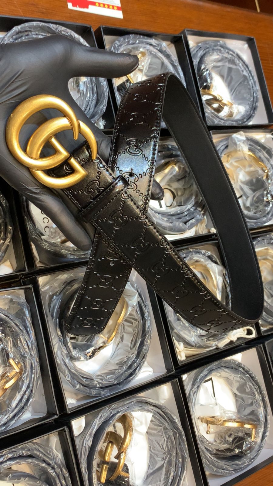 Premium Leather Belt with Gold-Tone Double G Closure