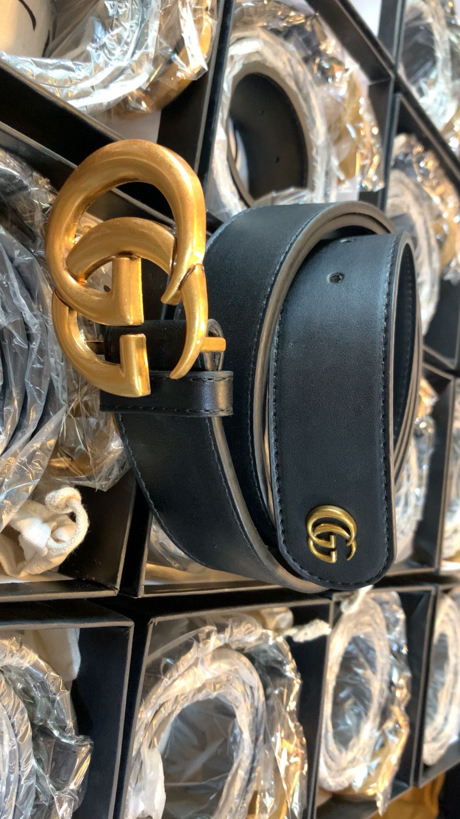 Premium Leather Belt with Gold-Tone Double G Closure