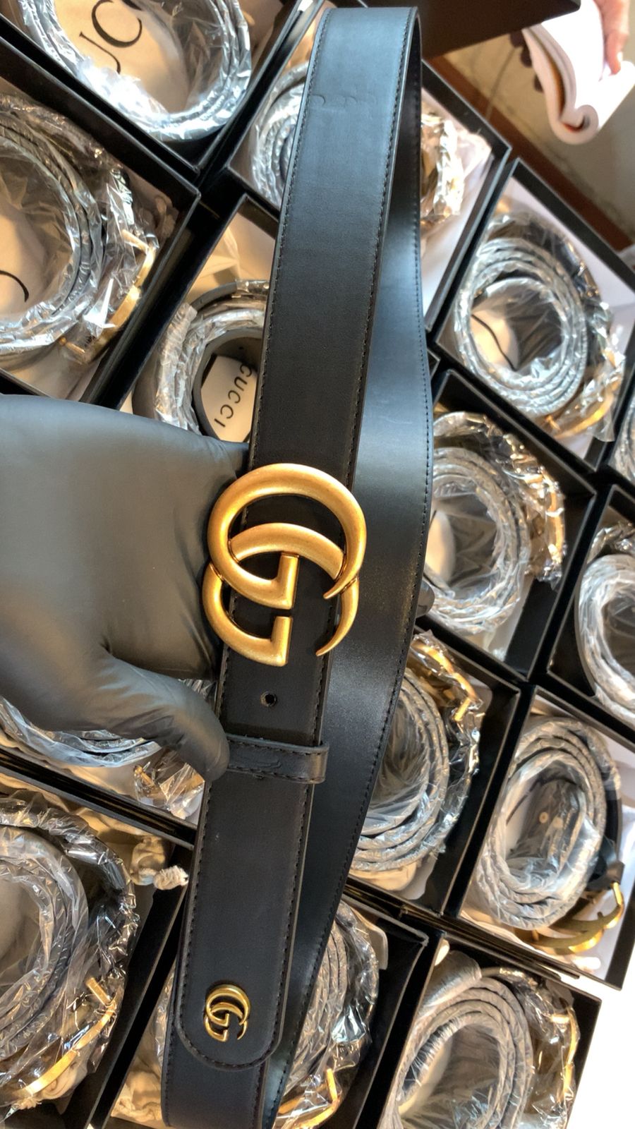 Premium Leather Belt with Gold-Tone Double G Closure