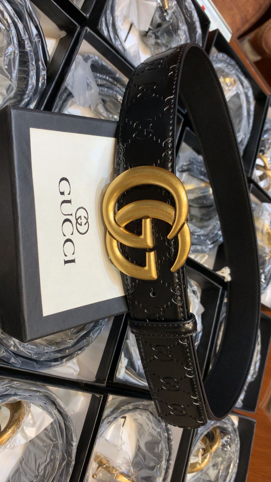 Premium Leather Belt with Gold-Tone Double G Closure