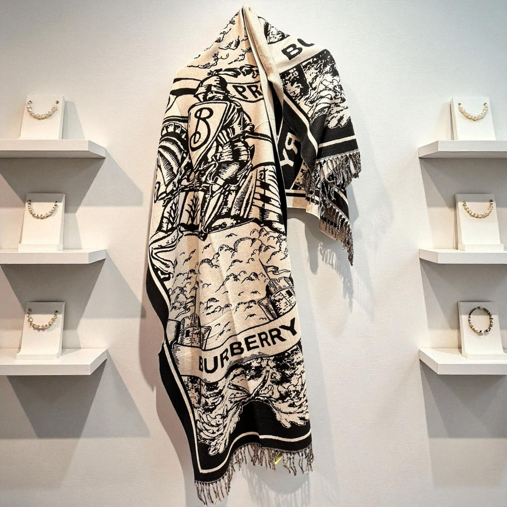 Burberry-Style Winter Stole – Premium Wool Blend | Black & Cream