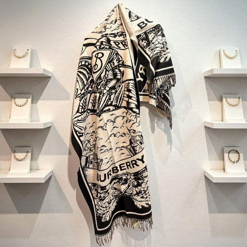 Burberry-Style Winter Stole – Premium Wool Blend | Black & Cream