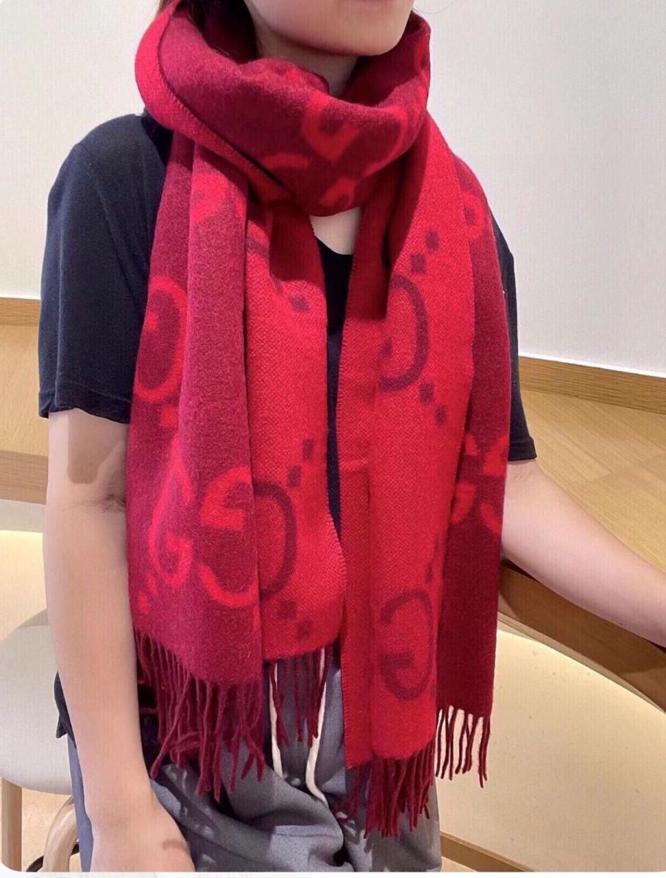 Luxury Designer Edition Partywear Muffler – Red Monogram Wool Blend