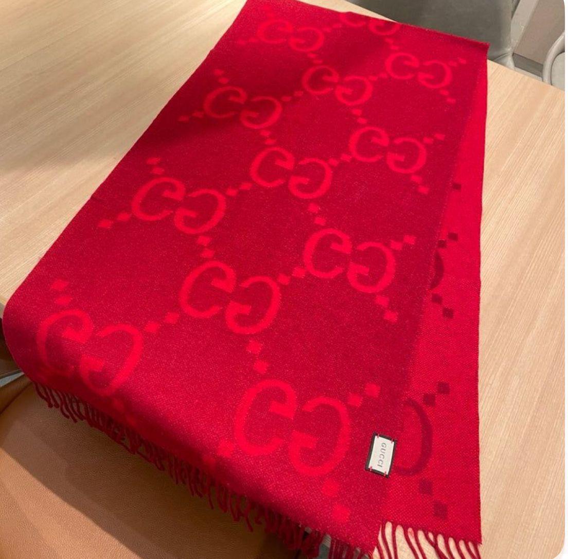 Luxury Designer Edition Partywear Muffler – Red Monogram Wool Blend