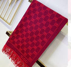 Luxury Designer Edition Partywear Muffler – Red Monogram Wool Blend