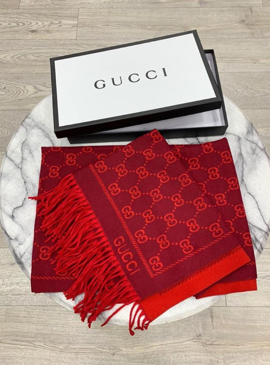 Luxury Designer Edition Partywear Muffler – Red Monogram Wool Blend