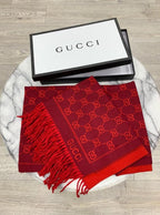 Luxury Designer Edition Partywear Muffler – Red Monogram Wool Blend