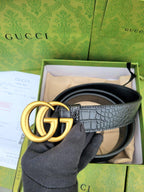 Luxury Croc-Texture Belt with Bold Double-Ring Buckle