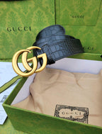 Luxury Croc-Texture Belt with Bold Double-Ring Buckle