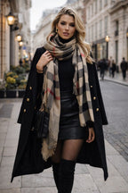 Classic Checkered Winter Shawl with Soft Textured Finish