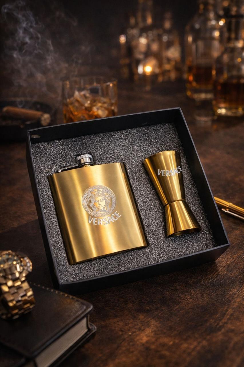 Luxury Flask & Shot Glass Travel Set – Designer-Inspired Barware Kit