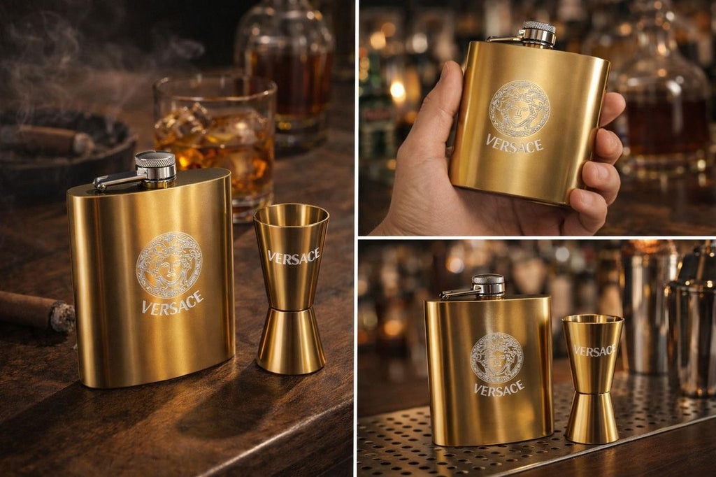 Luxury Flask & Shot Glass Travel Set – Designer-Inspired Barware Kit