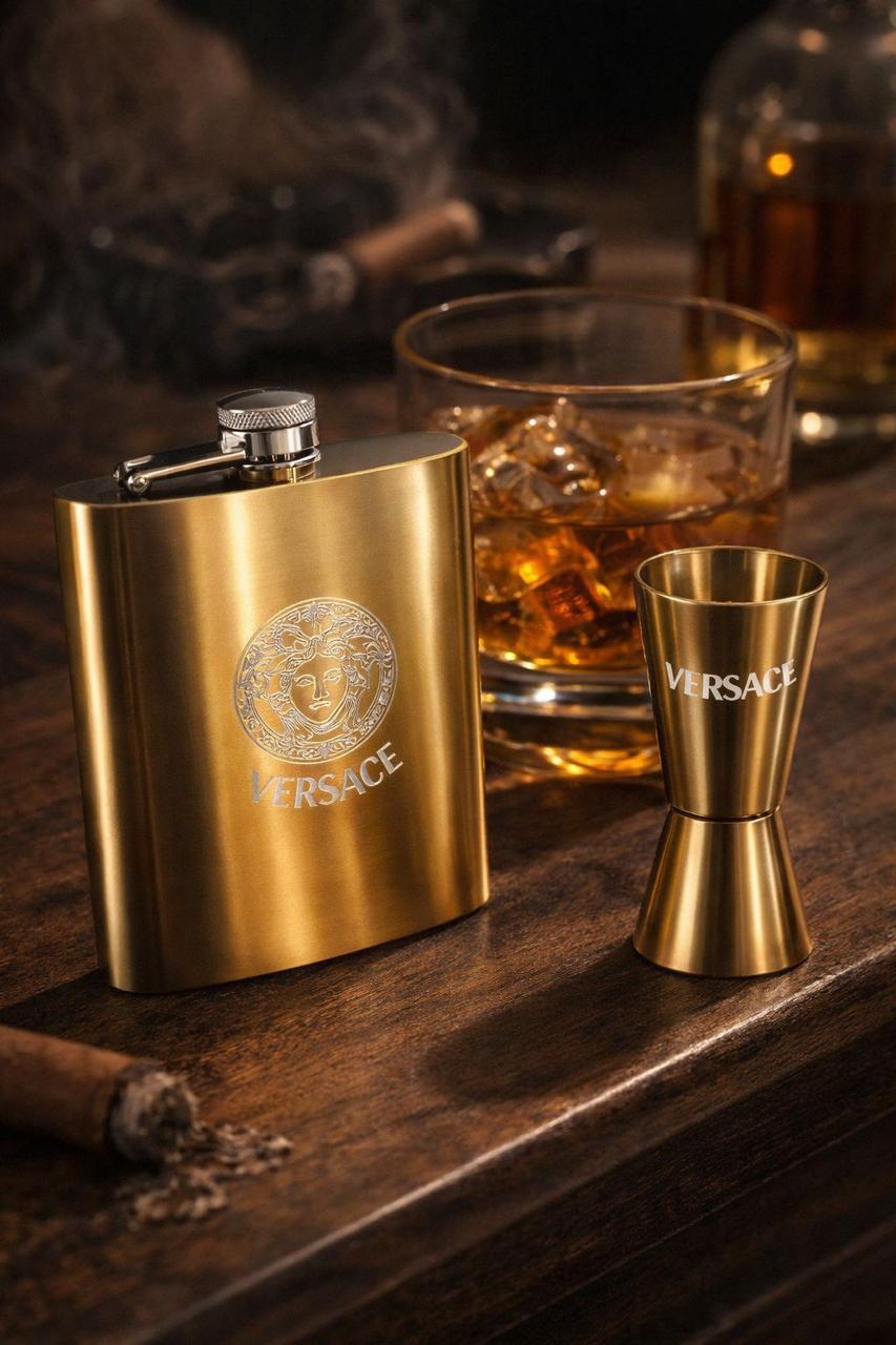 Luxury Flask & Shot Glass Travel Set – Designer-Inspired Barware Kit