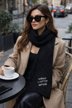 Textured Knit Winter Scarf with Minimal Script Detail
