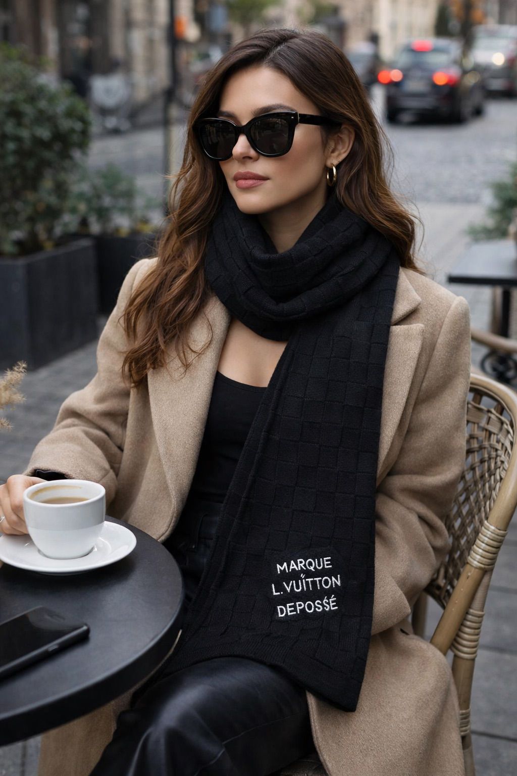 Textured Knit Winter Scarf with Minimal Script Detail