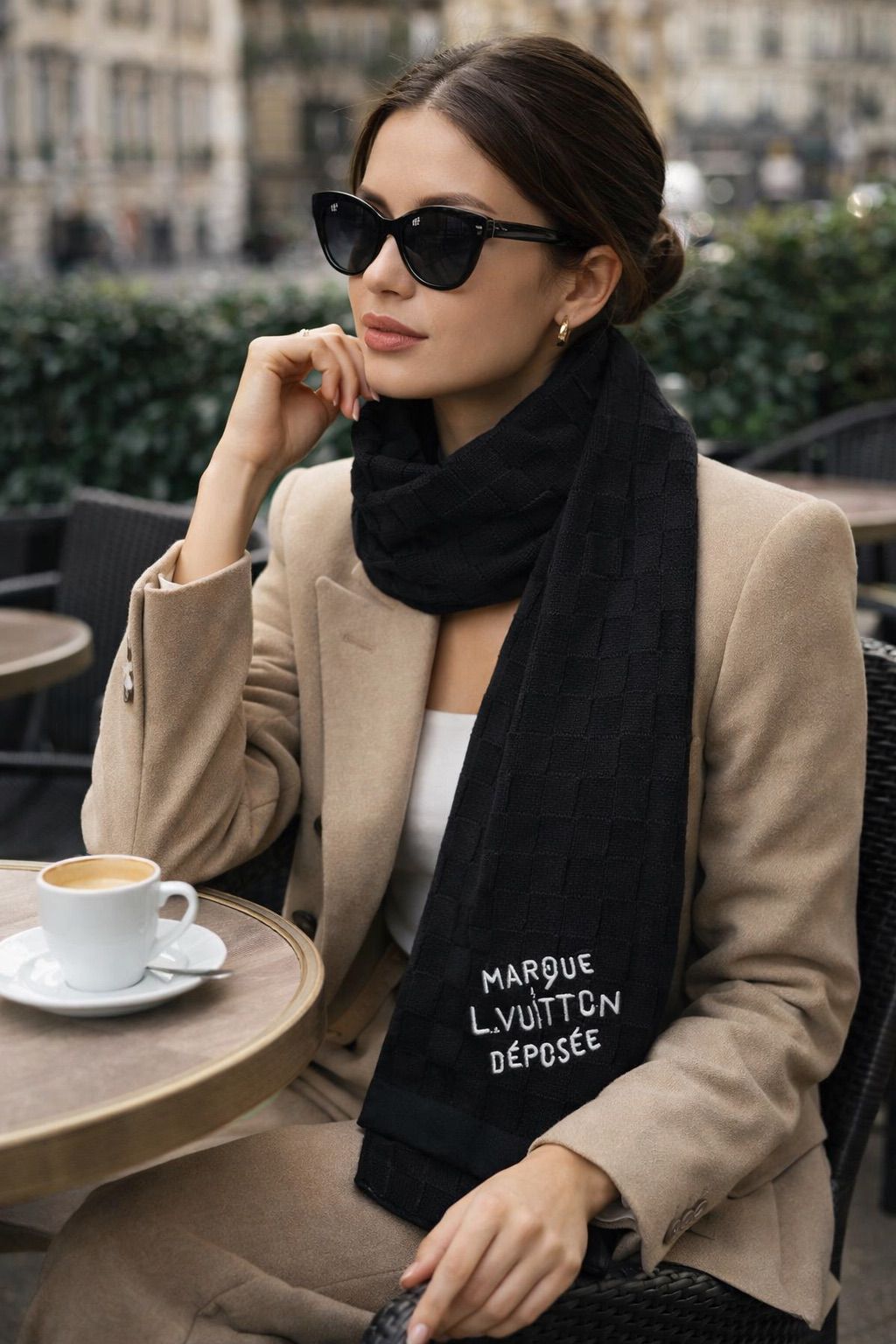 Textured Knit Winter Scarf with Minimal Script Detail