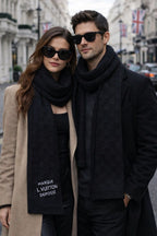 Textured Knit Winter Scarf with Minimal Script Detail