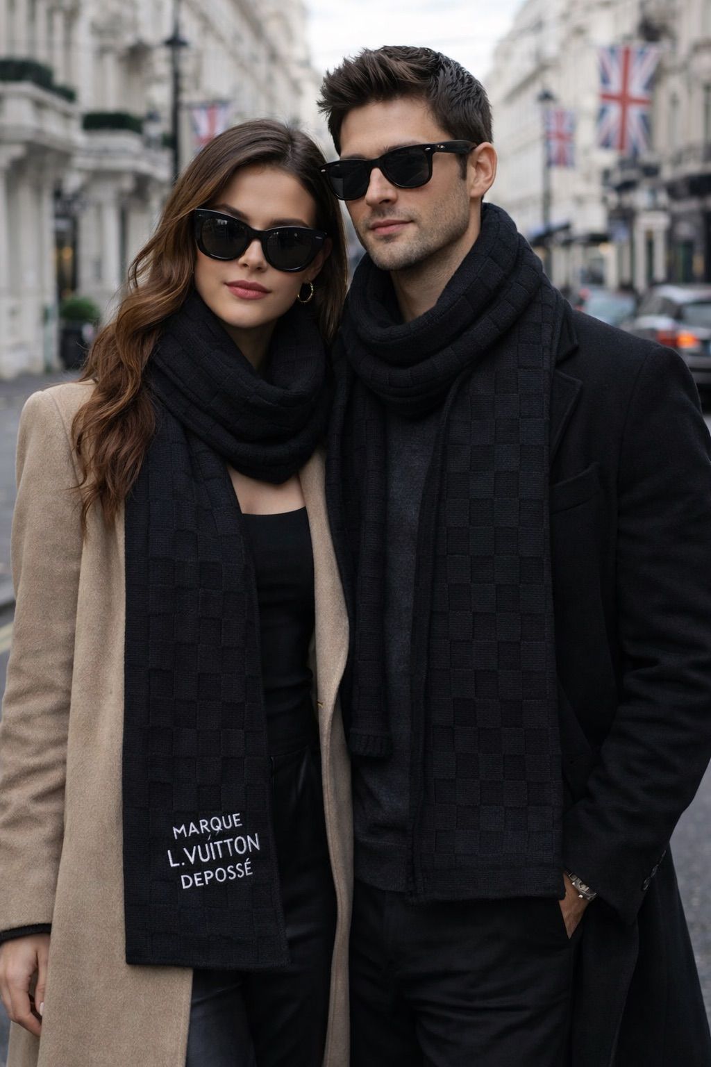 Textured Knit Winter Scarf with Minimal Script Detail