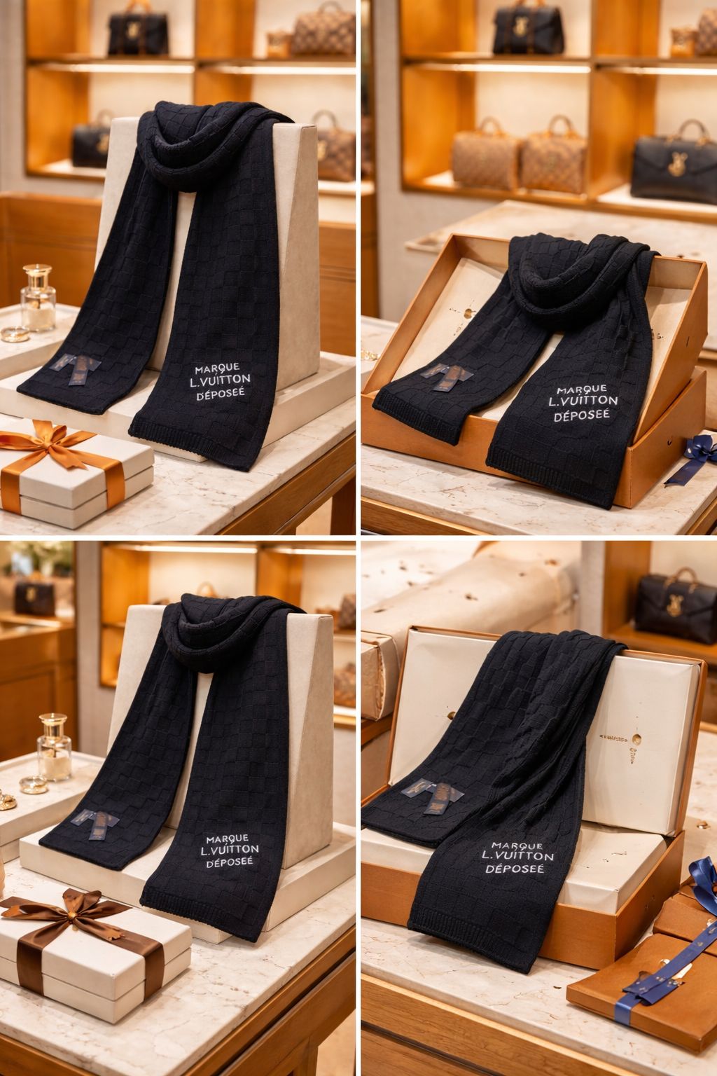 Textured Knit Winter Scarf with Minimal Script Detail