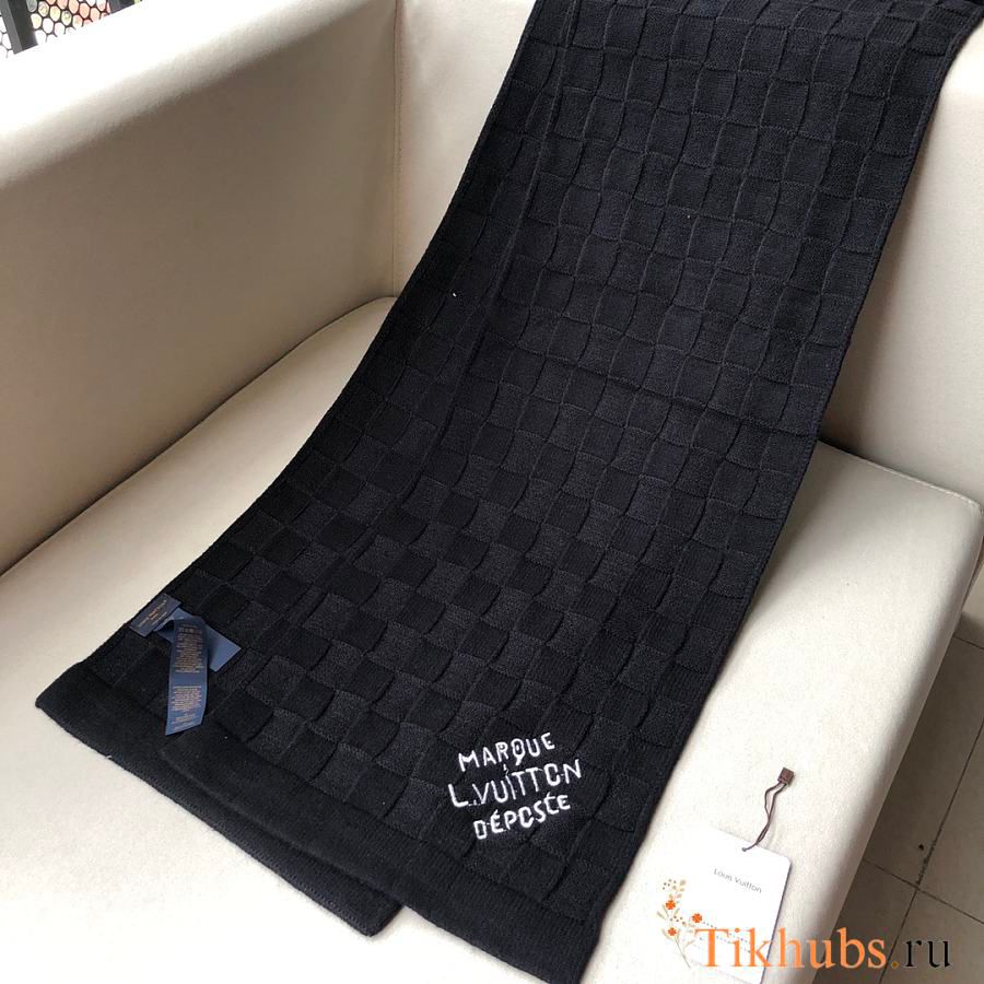 Textured Knit Winter Scarf with Minimal Script Detail