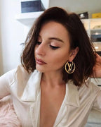 Gold Statement Monogram Hoop Earrings – Luxury Designer-Inspired Jewelry