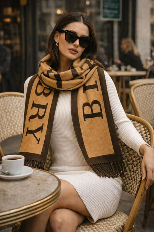 Bold Letter Print Winter Scarf with Fringe Detail – Unisex