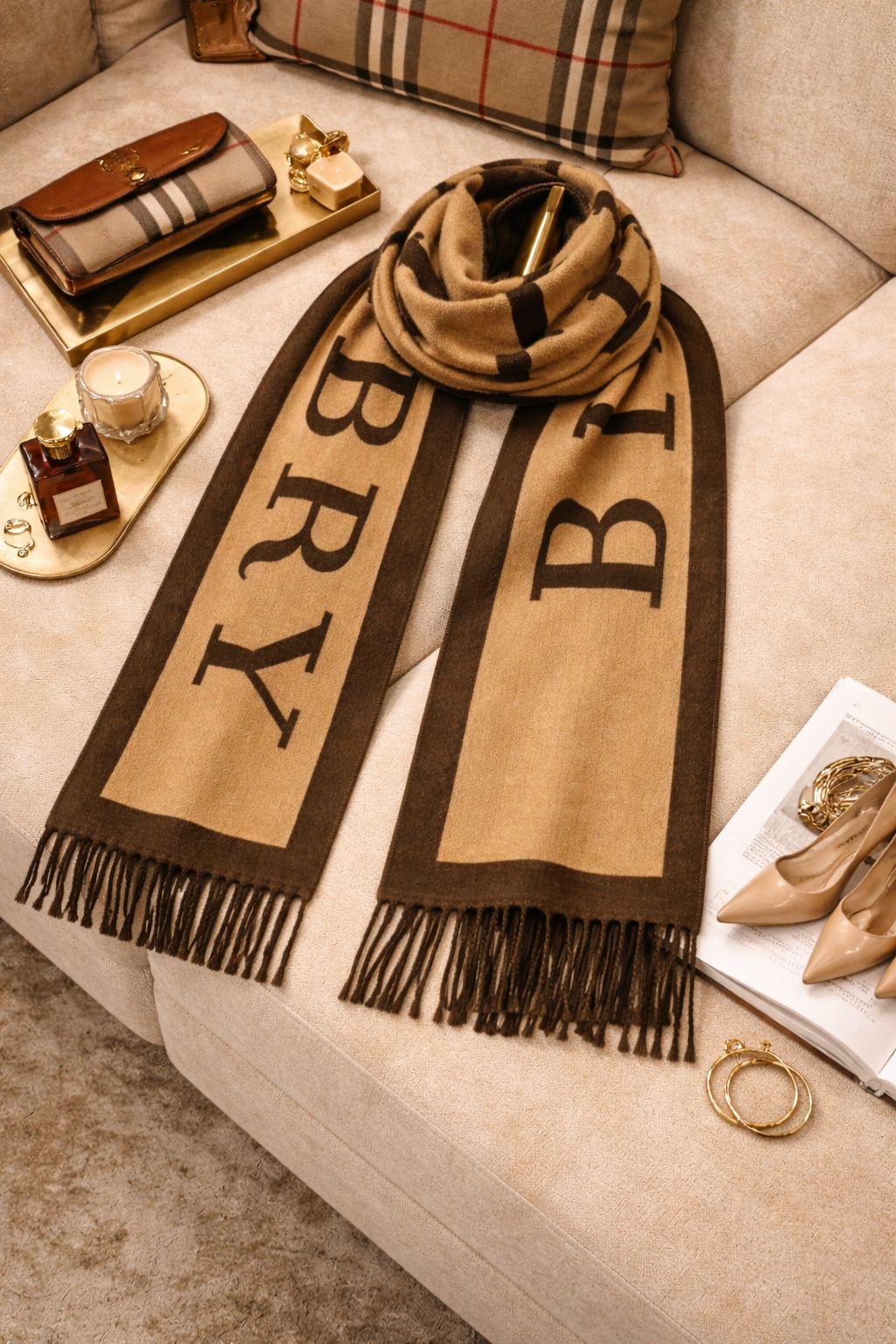 Bold Letter Print Winter Scarf with Fringe Detail – Unisex