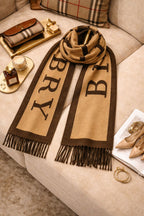 Bold Letter Print Winter Scarf with Fringe Detail – Unisex