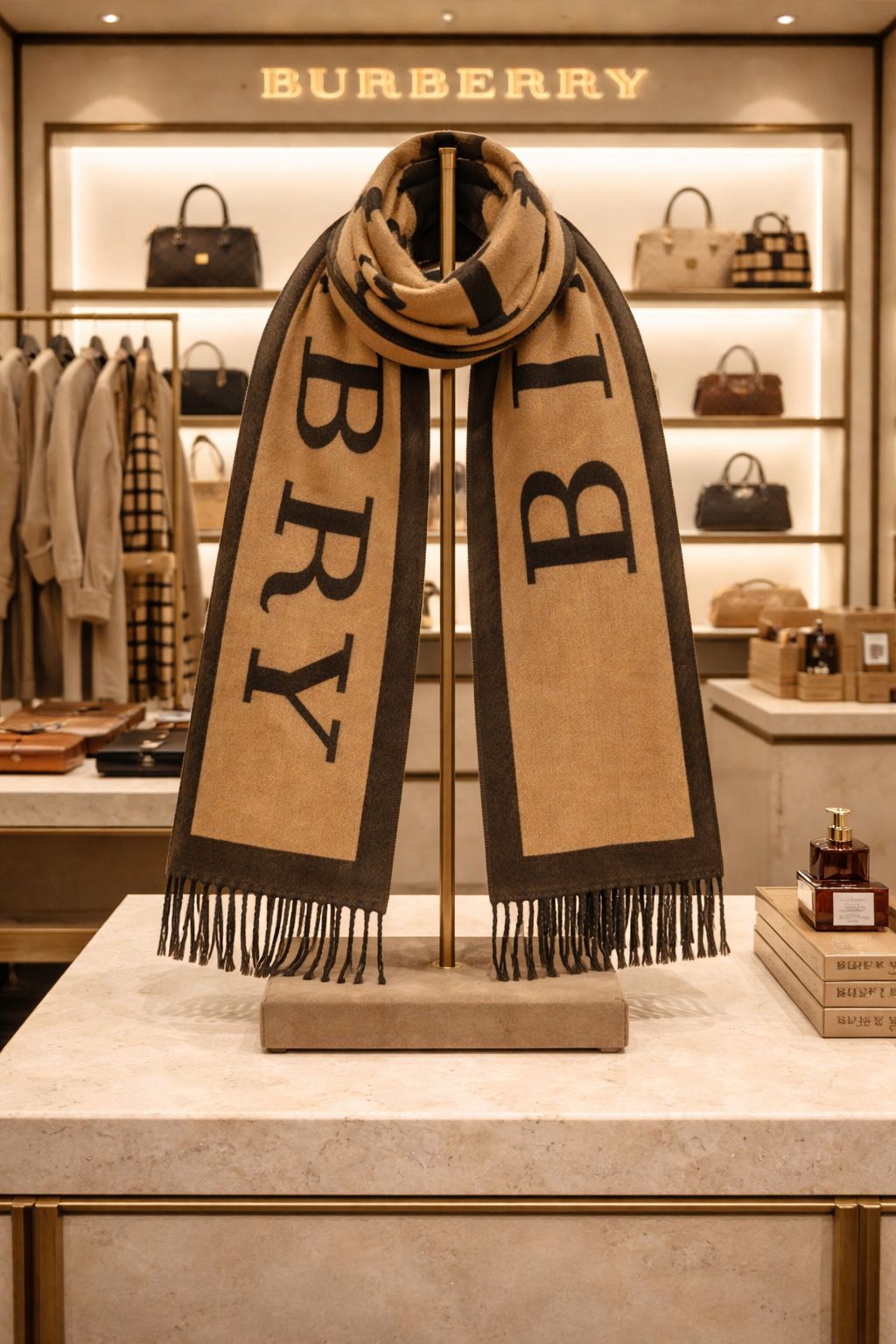 Bold Letter Print Winter Scarf with Fringe Detail – Unisex