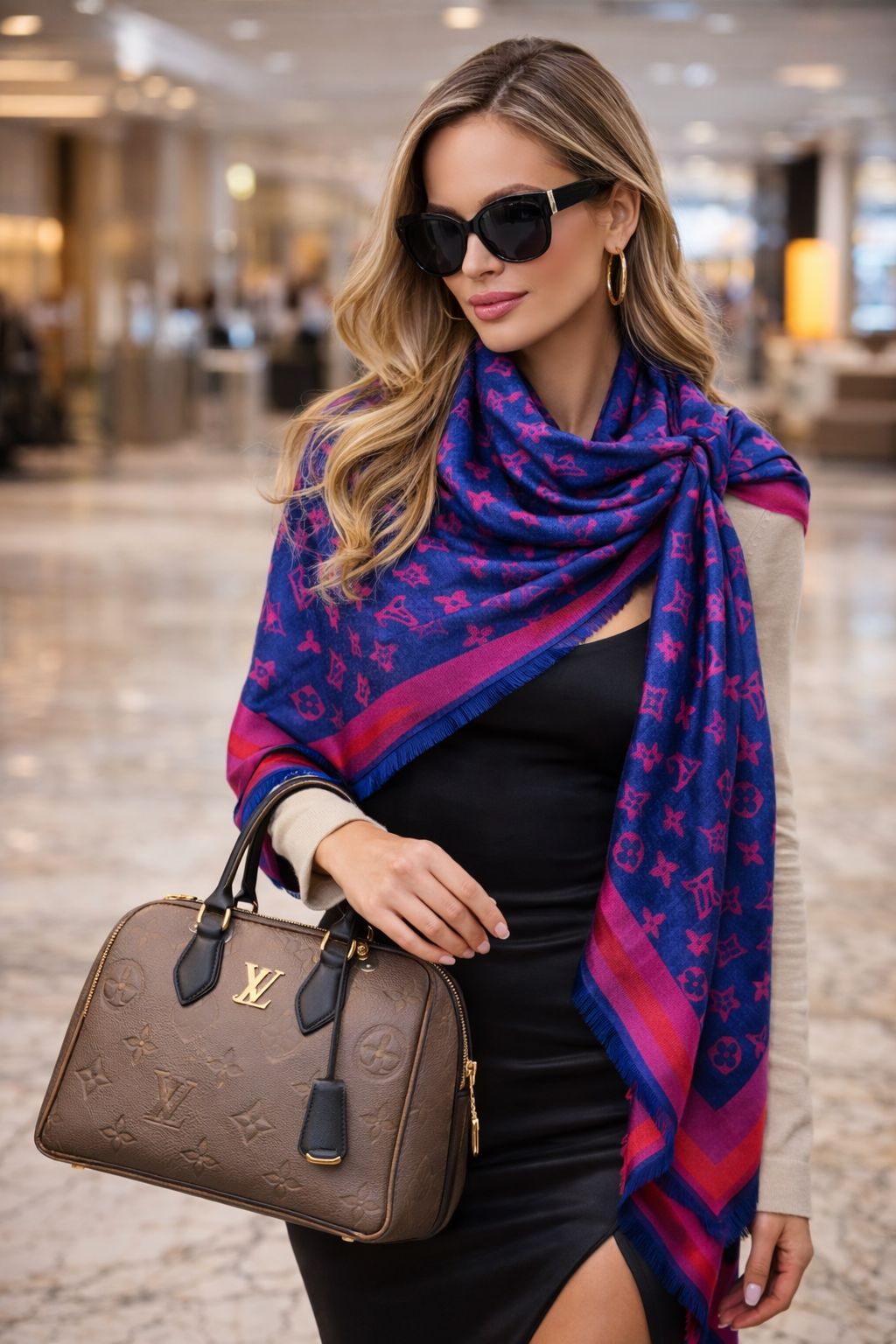 Luxury Monogram Style Wool Blend Stole for Women