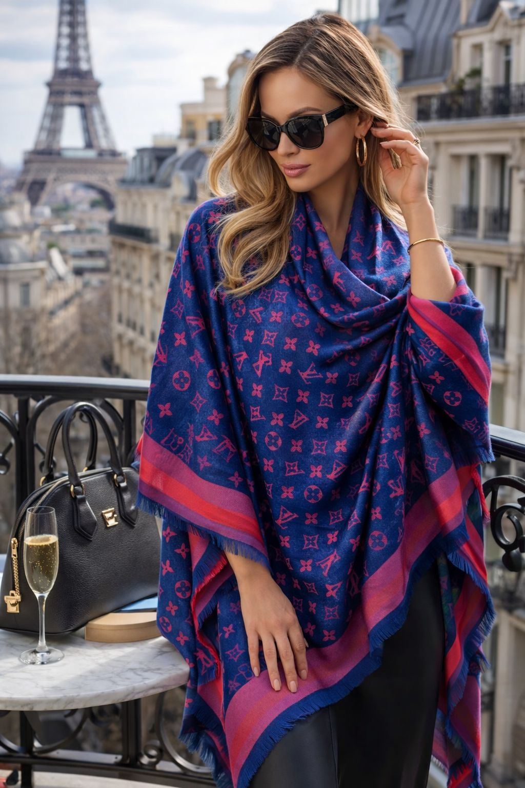 Luxury Monogram Style Wool Blend Stole for Women